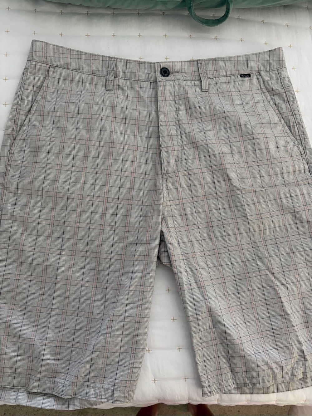 Hurley White and Gray Plaid Shorts